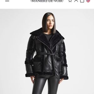 Vegan leather plush biker jacket